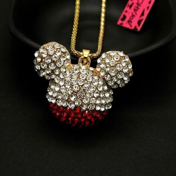 Lovely Red Mouse Head Crystal Pendant Chain Woman Necklace NWOT - Picture 4 of 4
